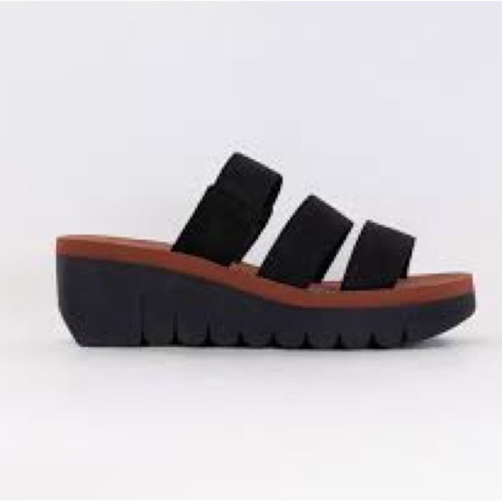 Fly London YIAN845FLY Black Cupido Wedge Sandals Women’s Size 40 New in Box